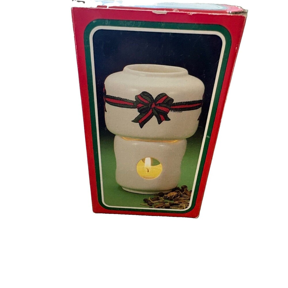 Vintage 1987 Potpourri Press Room Scenter Christmas Bow Ceramic Simmer Pot NIB